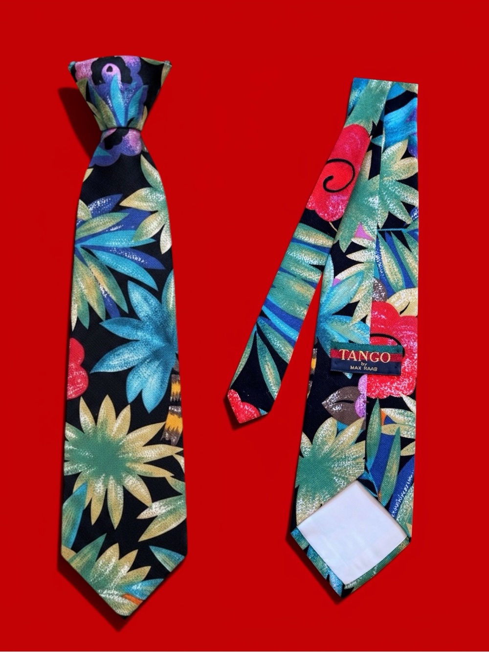 Vintage Tango by Max Raab Floral Tie in Black with Multicolor Tropical Bloom.